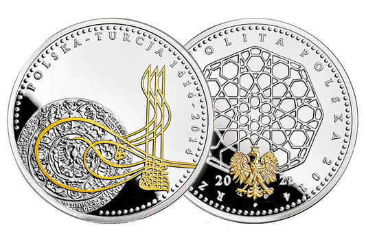Zestaw 2 monet - 20 złotych + 50 TRY Turcja - 600 lat stosunków dyplomatycznych polsko-tureckich